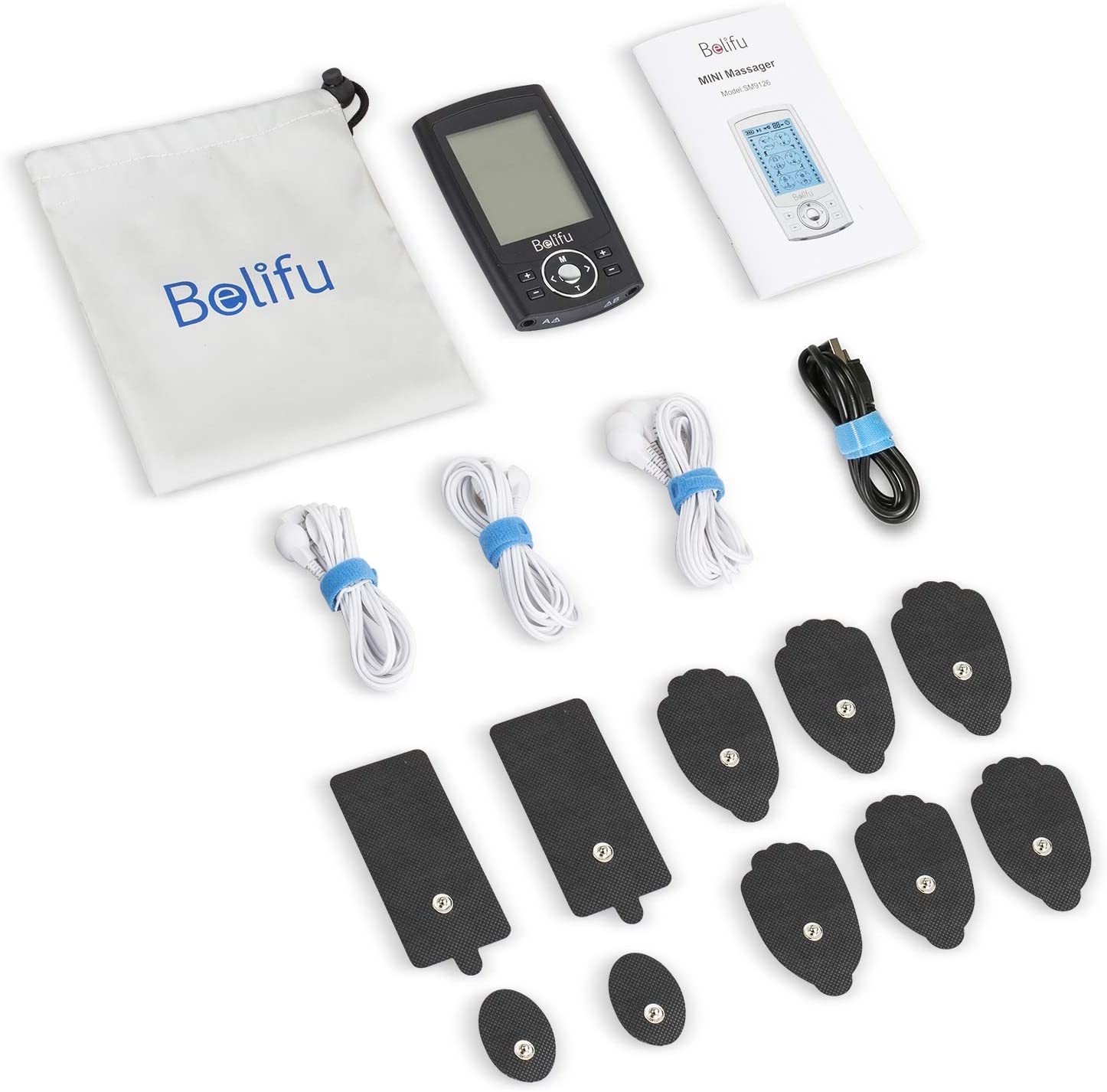 Belifu Appareil TENS EMS à double canal - 24 modes - Stimulateur musculaire pour soulager la douleur - Masseur électronique à pouls